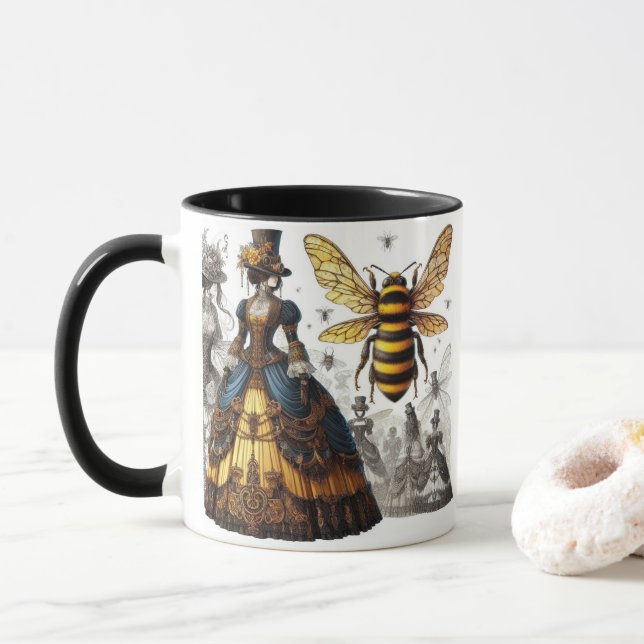 Steampunk Vintage Victorian Queen Bee Gown Mug (With Donut)