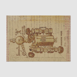Steampunk Vintage Water Valve Blueprint Sepia Tissue Paper