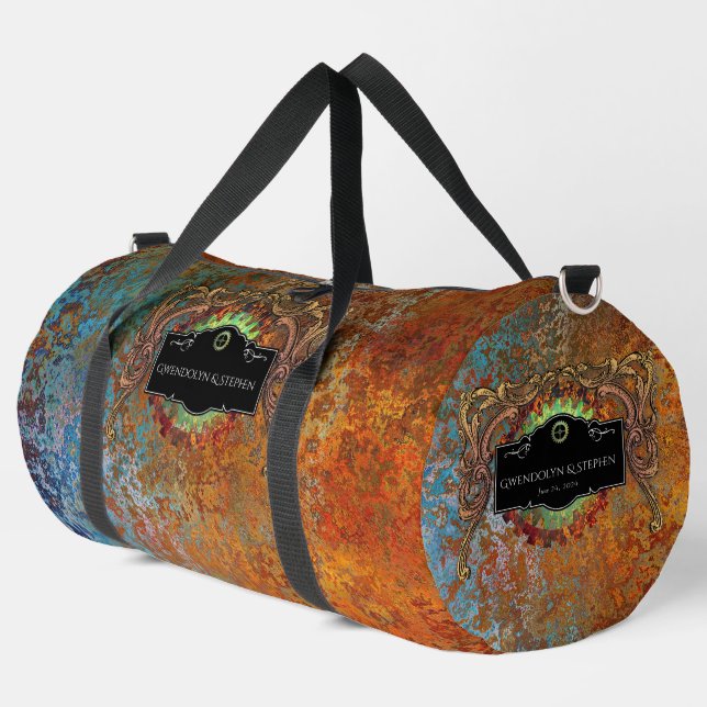 Steampunk Vintage Wedding Personalized Duffle Bag (Left Corner)