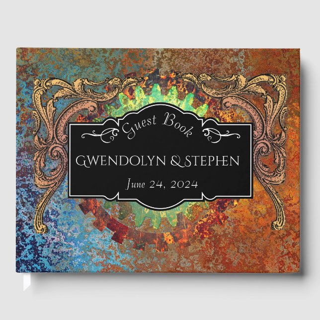 Steampunk Vintage Wedding Personalized Guest Book (Front)