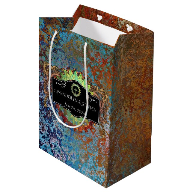 Steampunk Vintage Wedding Personalized Medium Gift Bag (Back Angled)