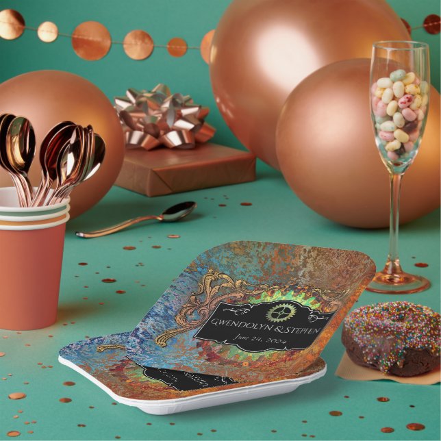 Steampunk Vintage Wedding Personalized  Paper Plate (Multi)