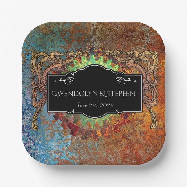 Steampunk Vintage Wedding Personalized  Paper Plate (Front)