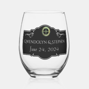 Steampunk Vintage Wedding Personalized Stemless Wine Glass