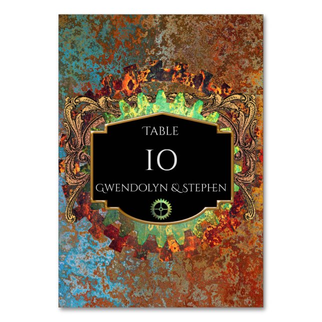 Steampunk Vintage Wedding Personalized Table Card (Front)