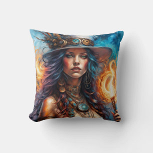 Steampunk Voodoo Queen 1 Throw Pillow
