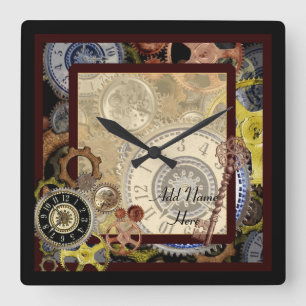 Steampunk wallclock square - add name customize