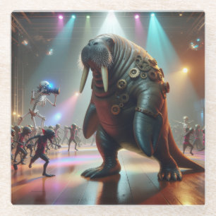 Steampunk Walrus In Disco With His Demonic Army Glass Coaster
