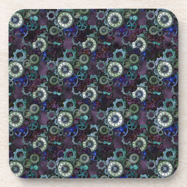 steampunk watch parts - purple print by LeahG Coaster (Front)