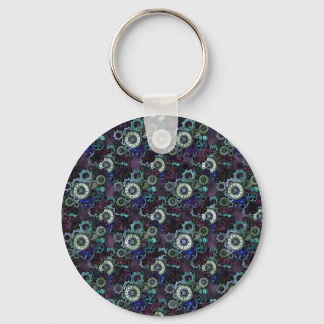 steampunk watch parts - purple print by LeahG Keychain (Front)