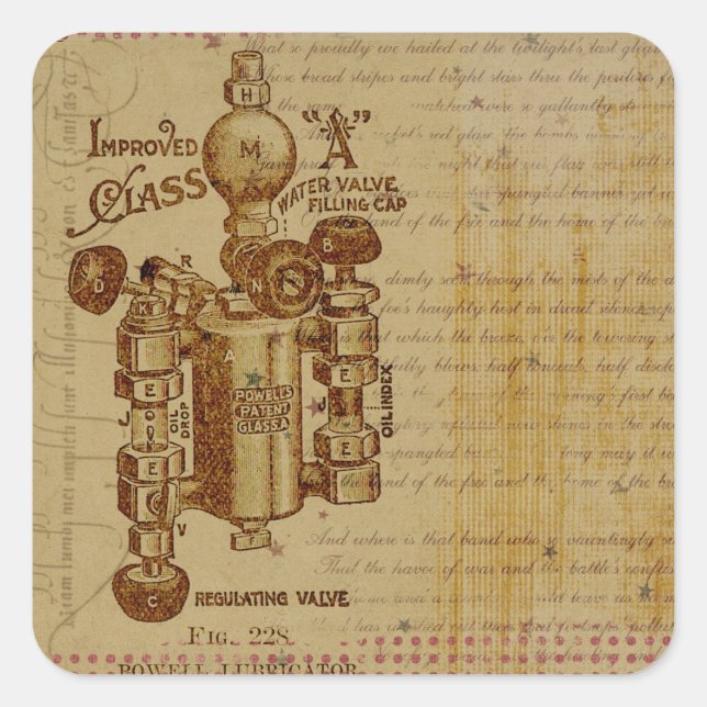 Steampunk Water Valve Blueprint Sepia Stickers (Front)