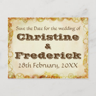 Steampunk Wedding, save the date postcard