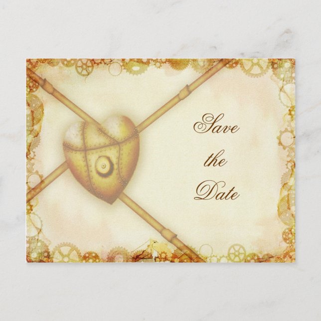 Steampunk Wedding, save the date postcard (Front)