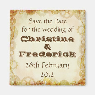 Steampunk Wedding, square save the date magnet