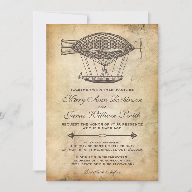 Steampunk Wedding Victorian Airship Invitation (Front)