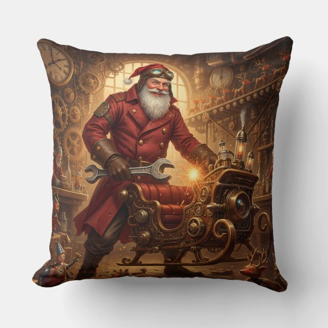 Steampunk Weihnachtsmann Werkstatt Throw Pillow (Front)