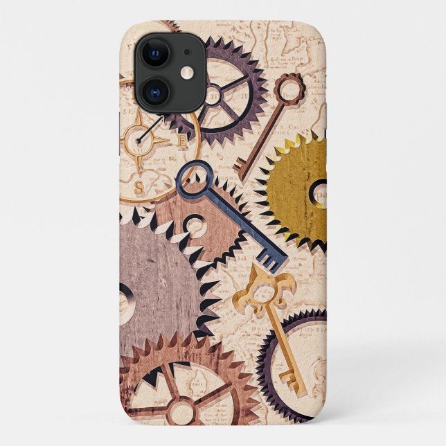 Steampunk Wheels, Gears, Keys, Old Map Oil Paint Case-Mate iPhone Case (Back)