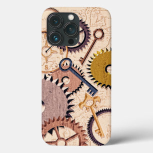 Steampunk Wheels, Gears, Keys, Old Map Oil Paint iPhone 13 Pro Case