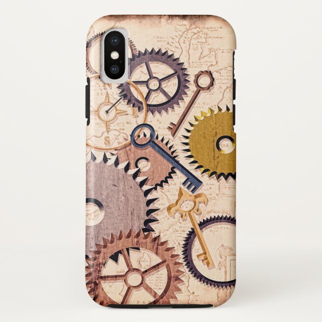 Steampunk Wheels, Gears, Keys, Old Map Oil Paint Case-Mate iPhone Case (Back)