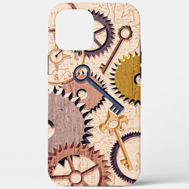 Steampunk Wheels, Gears, Keys, Old Map Oil Paint Case-Mate iPhone Case (Back)