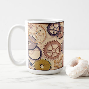 Steampunk Wheels, Gears, Keys, Old Map Oil Paint Coffee Mug