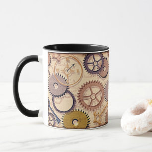 Steampunk Wheels, Gears, Keys, Old Map Oil Paint Mug