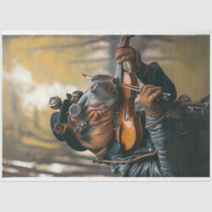 Steampunk Whimsical Hippo Playing Violin  Tissue Paper