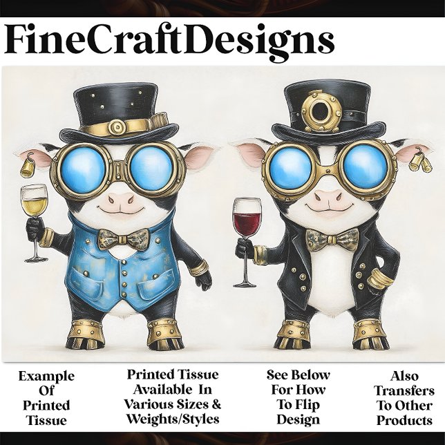 Steampunk Whimsy Cows With Wine AM8 Decoupage Tissue Paper (Creator Uploaded)