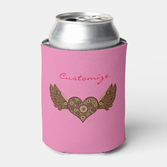 Steampunk Winged Heart with Gears Thunder_Cove Can Cooler (Can Front)