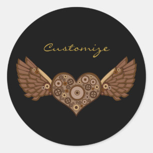 Steampunk Winged Heart with Gears Thunder_Cove Classic Round Sticker
