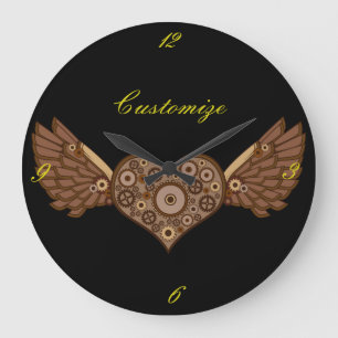 Steampunk Winged Heart with Gears Thunder_Cove Large Clock