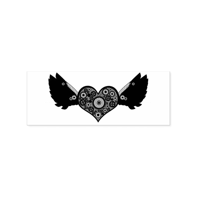 Steampunk Winged Heart with Gears Thunder_Cove Rubber Stamp (Imprint)