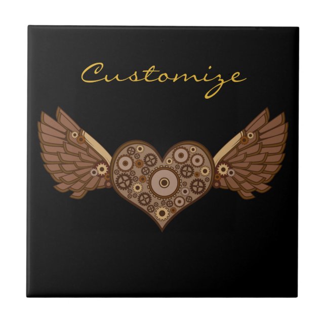 Steampunk Winged Heart with Gears Thunder_Cove Tile (Front)