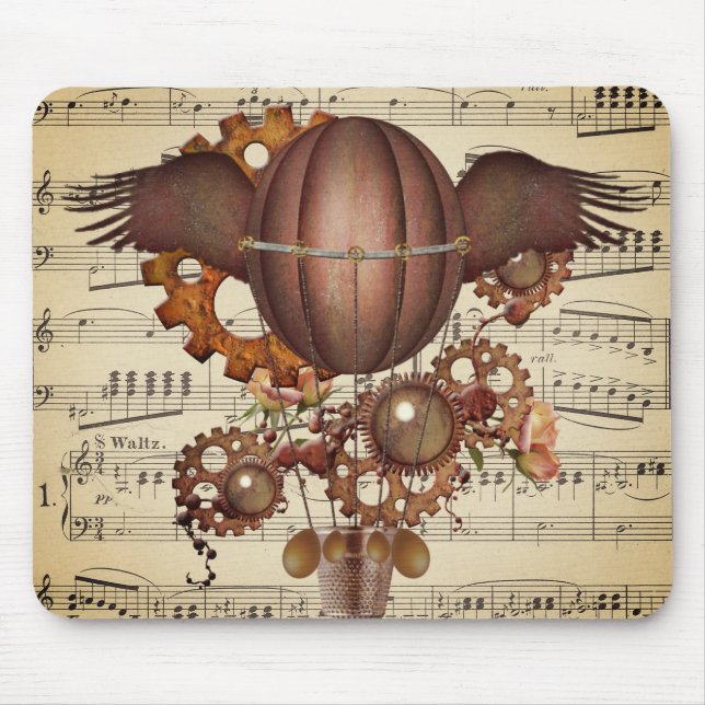 Steampunk Winged Hot Air Balloon Mouse Pad (Front)
