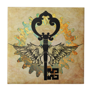 Steampunk Winged Key and Cog Wheel Tile