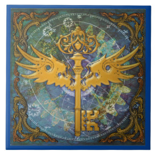 Steampunk Winged Key Tile