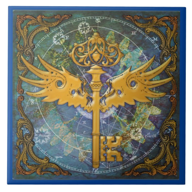 Steampunk Winged Key Tile (Front)