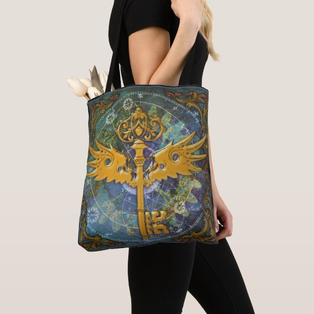 Steampunk Winged Key Tote Bag (Close Up)