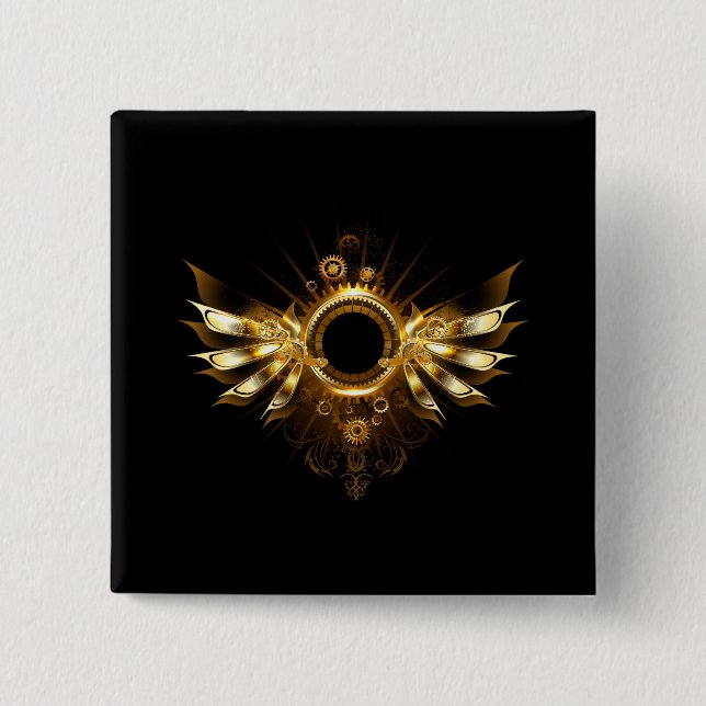 Steampunk wings 2 inch square button (Front)