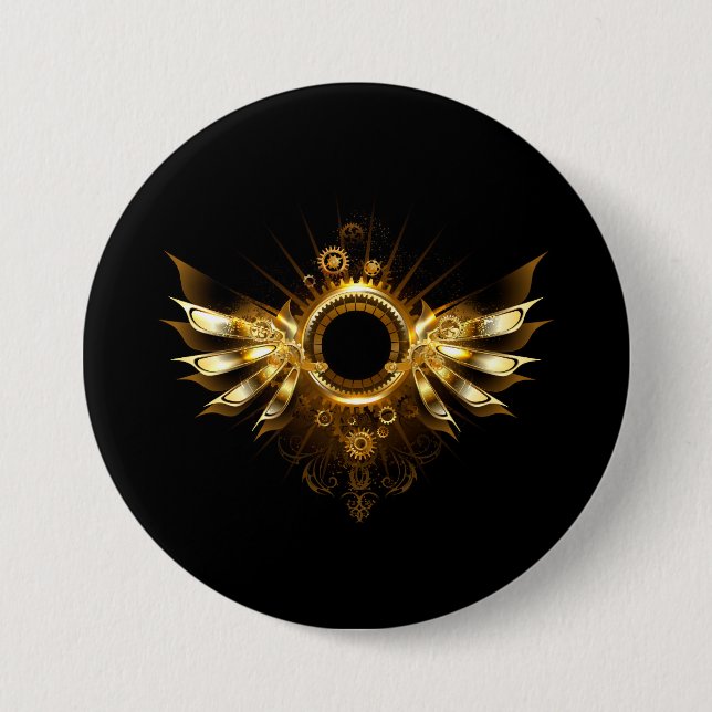 Steampunk wings 3 inch round button (Front)