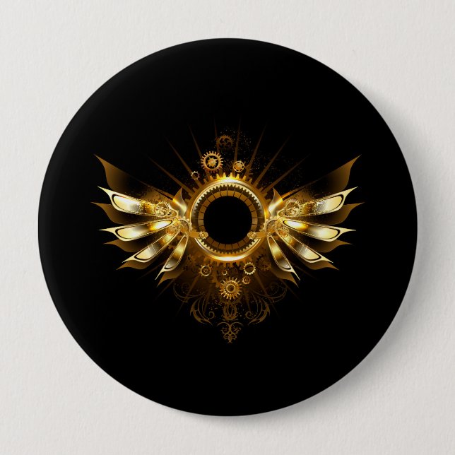 Steampunk wings 4 inch round button (Front)