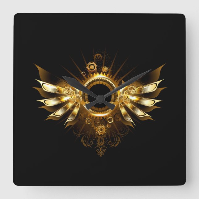 Steampunk wings square wall clock (Front)