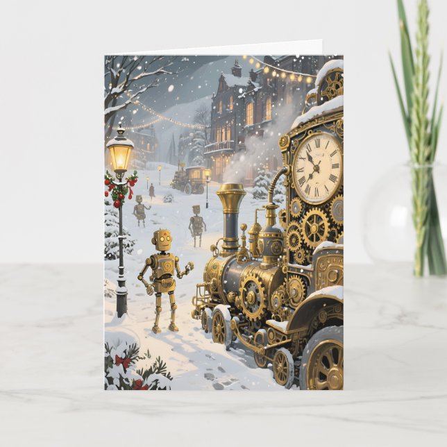 Steampunk Winter Expres Christmas Holiday Card (Front)