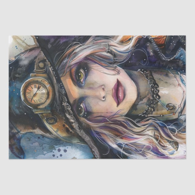 Steampunk Witch Halloween Watercolor Tissue Paper (Front)