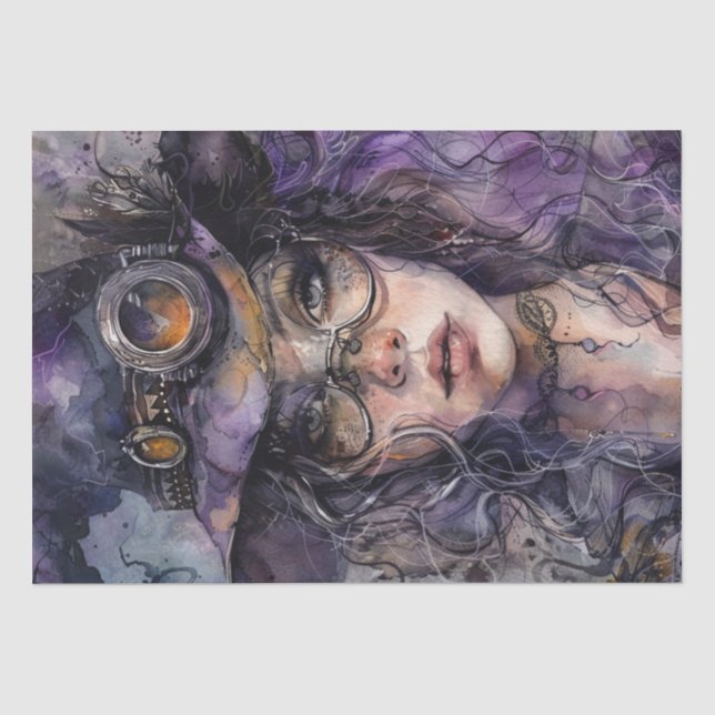 Steampunk Witch Halloween Watercolor Tissue Paper (Front)
