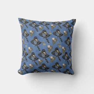 Steampunk with Ladies Hats on Blue Denim Throw Pillow