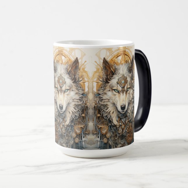 Steampunk Wolf Solarpunk Magic Mug (Front Right)