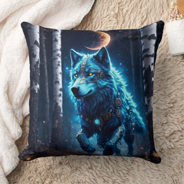 Steampunk Wolf  Throw Pillow (Blanket)
