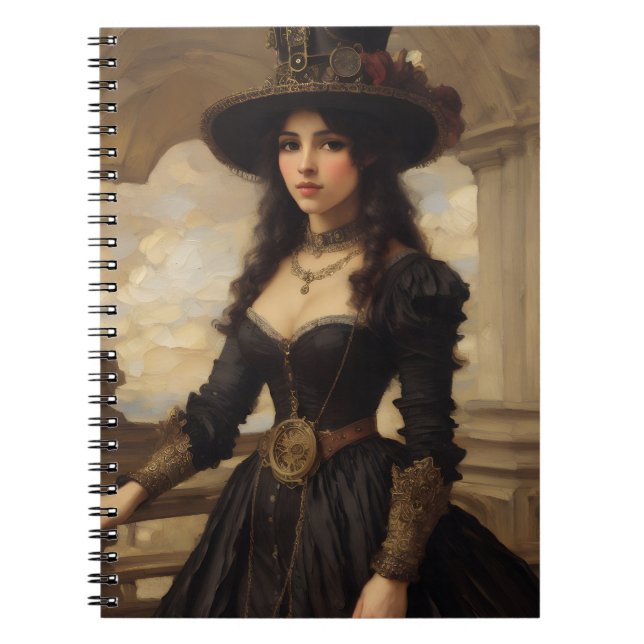 Steampunk Woman Portrait Art Notebook (Front)