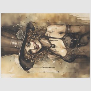 Steampunk Woman Portrait Decoupage Victorian Tissue Paper